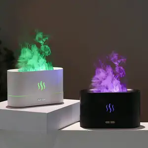 LED Light Portable USB Bedroom Car H2O Mist Ultrasonic Air Volcano Fire Flame Humidifier Essential Oil Aroma Diffuser
