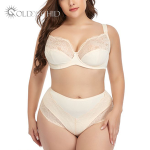 Completo Intimo Sexy in <span class=keywords><strong>Pizzo</strong></span> con Fiocco, <span class=keywords><strong>Reggiseno</strong></span> a Coppa Piena Traspirante a Vita Alta e Slip Coordinato con Logo in Vita, <span class=keywords><strong>Taglie</strong></span> <span class=keywords><strong>Forti</strong></span>, per Uso Quotidiano - Vendita all'Ingrosso - Product Image 1