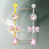 Gaby Nouveau Design Tendance Zircon Rose Étanche Plaqué Or Acier Inoxydable Cadeau de Mariage Piercing Anneau de Nombril Pendante