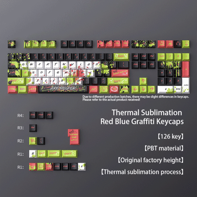 DARK ALIEN Five Sided Thermal Sublimation PBT Mechanical Keyboard Keycaps Graffiti Red-green AULA Wolf Spider Game Customizable