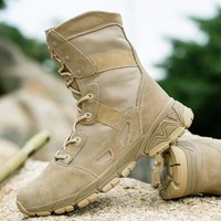 Bottes tactiques légères pour hommes, en daim, avec semelle en caoutchouc, lacets, respirantes, chaussures d'entraînement, pour l'extérieur, le désert