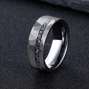 Anillo de Tungsteno Martillado Negro y Oro Rosa POYA, Anillo de Meteorito de 8 mm, Anillo de Bodas, Regalo para Hombre - Product Image 5