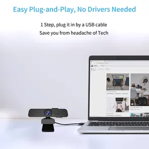 Webcam de computador em resolução 2K com microfone digital integrado para videoconferência e transmissão ao vivo