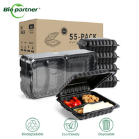 Contenants alimentaires jetables en plastique noir biodégradable pliables sur mesure MFPP Conception imperméable utilisable au micro-ondes