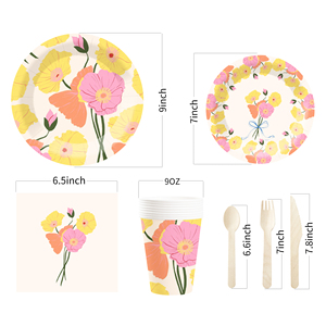 DAMAI - Juego de Decoración para Fiestas de Cumpleaños, Tema de Flores, Platos de Papel con Hojas de Cerezo, Mantel, Vajilla Desechable para Fiestas - Product Image 5