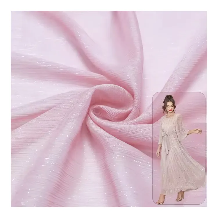 Wholesale price women tops tulle fabric irregular silver sparkle chiffon fabric polyester metallic chiffon fabric for dress