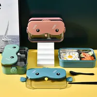 Boîte à lunch bento pour enfants en acier inoxydable et plastique de qualité alimentaire, design compartimenté, kawaii