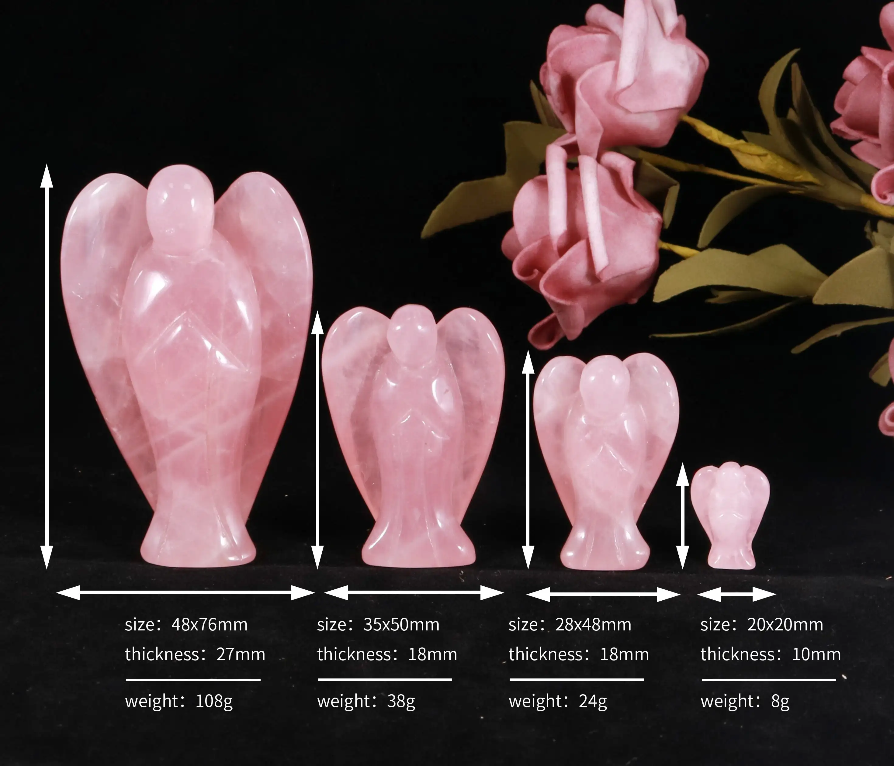 Charms Carved Guardian Reiki Healing Angel Natural Rose Quartz Crystal Angel Figurines For Gift Home Decor Angel Figurines