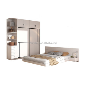 Ensembles de meubles de chambre modernes et abordables : lit flottant avec armoire, coiffeuse et tables de chevet, idéal pour les studios. - Product Image 5