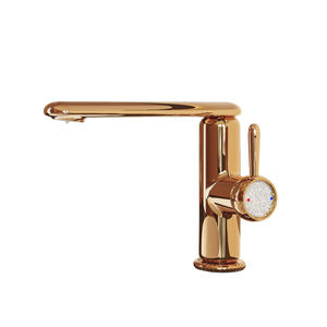 Grifo de Lavabo de Cobre Dorado Rosa con Control Dual de Agua Fría y Caliente, Grifo Giratorio de Lujo para Baño, Monomando de un Solo Orificio - Product Image 1