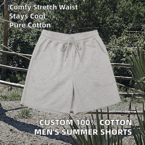 Wholesale Custom 100% Cotton Worsted Knitted Hot Men's Summer Shorts Breathable Soft <b>Elastic</b> Waistband Mid Drawstring - Product Image 2