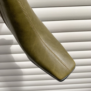 Cialisa – bottines courtes en cuir véritable pour femmes, chaussures <span class=keywords><strong>de</strong></span> luxe faites à la main, bout carré, talons hauts, vert, Camel 40 - Product Image 6