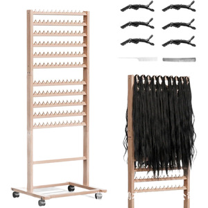 Support à cheveux double face en bois avec roulettes pour le rangement des extensions et des outils de coiffure - Product Image 5