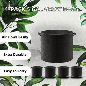 Sacs <span class=keywords><strong>de</strong></span> culture <span class=keywords><strong>en</strong></span> tissu feutré Land Guard, lot <span class=keywords><strong>de</strong></span> 4, 5 gallons, épaissis, respirants, avec poignées, noirs - Product Image 2