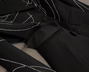 <span class=keywords><strong>Blazer</strong></span> da Donna Elegante e Aderente per Ufficio, Casual, con Linee di Strass di Lusso, Maniche Lunghe, Monopetto, Tinta Unita - Product Image 5