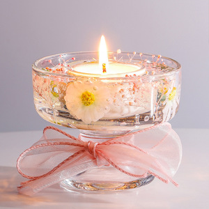 Preserved Flower Jelly Scented Candle Clear Glass Cup Pink <b>Ribbon</b> Decor Romantic Bedroom Indoor Fragrance Home Ornament Gift - Product Image 5
