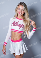 Jupe de cheerleading de qualité supérieure, niveau professionnel, marine et orange, avec strass |   Tenue de performance à manches longues anti-humidité pour service OEM