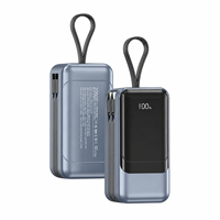 Chargeur portable haute capacité 20000mAh, charge rapide 65W PD, batterie externe avec câbles doubles détachables pour ordinateur portable, téléphone, tablette