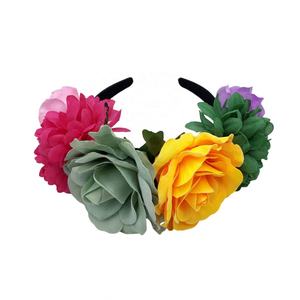 Diadema mexicana con corona de flores rosas simuladas para mujer, tocado de Halloween PARA EL Día de los muertos, Aro para el pelo de fiesta de <span class=keywords><strong>estambre</strong></span> colorido - Product Image 3