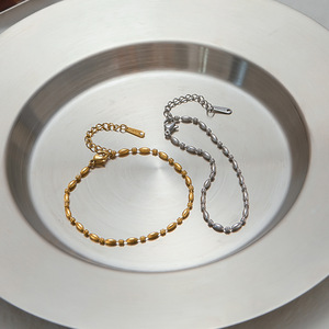 Elegant <b>Titanium</b> Steel Bracelet 18K Gold Oval Bead <b>Chain</b> Stainless Steel Design Unisex Everyday Wear Jewelry - Product Image 2