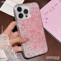 Coques de téléphone transparentes antichoc à nœud papillon et paillettes pour iPhone 17 Air 16 Plus Pro Max 15 14 13 12 11 – Housse de protection arrière