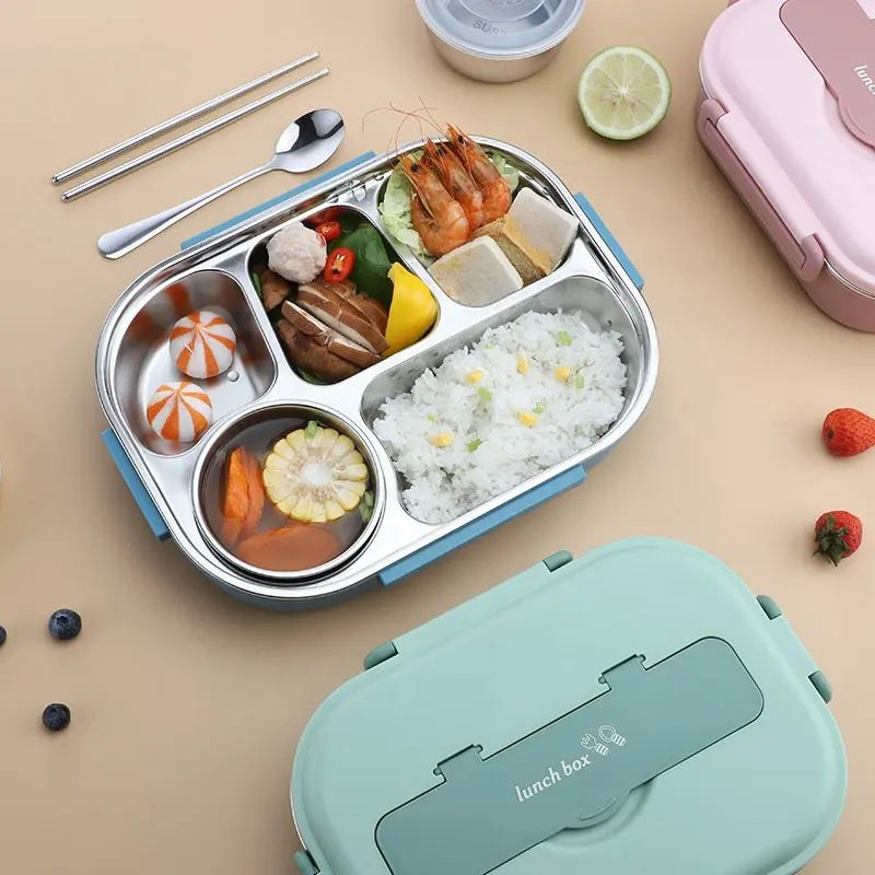 Eco Friendly Plastic Stainless Steel Lunch Box School Children Kids Storage Bento with Phone Holder