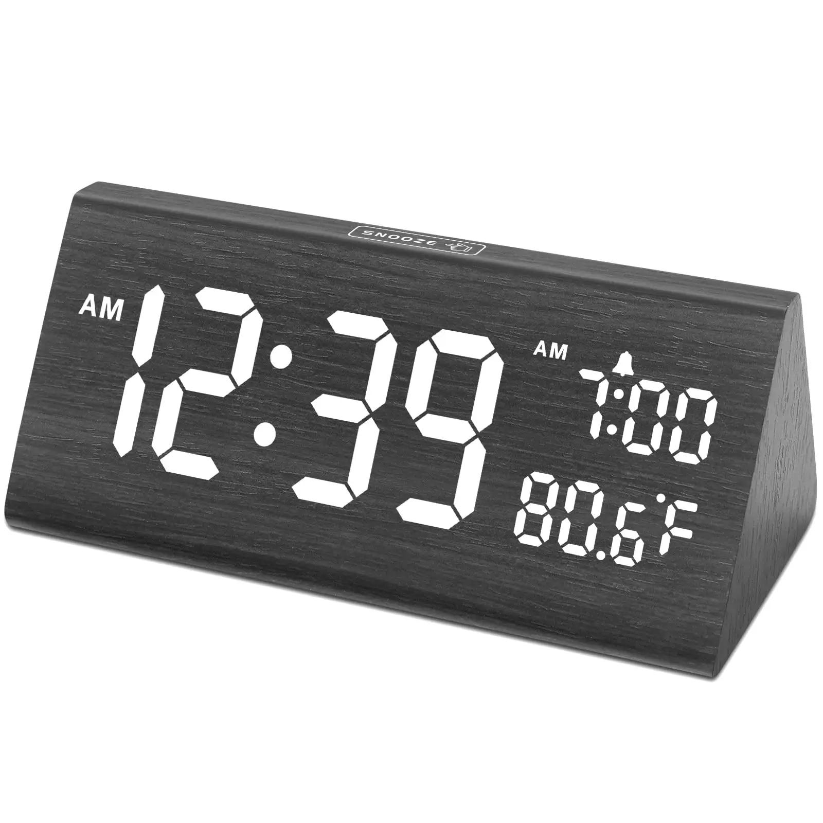 Digital Alarm Clocks for Bedrooms - Wooden Electric Clock with 2 USB Ports, Date, Weekday, Temperature, 0-100% Brightness Dimmer