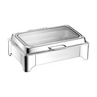 Réchaud de buffet rectangulaire en acier inoxydable, chauffe-plat électrique avec fenêtre de visualisation en verre pour hôtel et restaurant