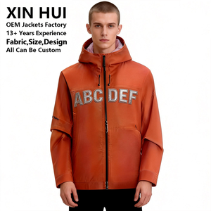 Custom Luxury Dyed <b>Rhinestone</b> Letters Men's Winter Long Techwear <b>Jacket</b> Hooded Waterproof Windbreaker Streetwear Hip Hop Orange - Product Image 3