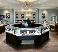 Îlot de présentation de bijoux de luxe en forme d'anneau octogonal, vitrine en verre haut de gamme pour les bijouteries haut de gamme