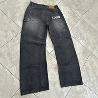 Pantalon de survêtement vintage patchwork délavé à l'acide, jeans en denim personnalisés pour hommes, pantalon orné de strass délavé à la pierre