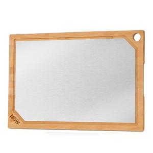 Tabla de Cortar Rectangular de Bambú y Acero Inoxidable, Doble Cara, Antibacteriana, Apta para Lavavajillas, Grado Alimenticio, Gran Venta - Product Image 1