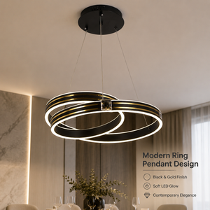 Lámpara de araña moderna con anillo de metal, 88W, LED tricolor, acabado en negro y dorado, para comedor, sala de estar, interior, altura ajustable - Product Image 2