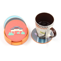 Ensemble de sets de table ronds en cuir PU personnalisés par sublimation, écologiques, modernes et de haute qualité, avec sous-verres antidérapants et imperméables pour café