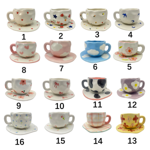 Set <span class=keywords><strong>di</strong></span> Tazze da Caffè in Ceramica <span class=keywords><strong>con</strong></span> Piatto Irregolare, Dipinte a Mano e <span class=keywords><strong>di</strong></span> Grande Successo dalla Fabbrica - Product Image 5