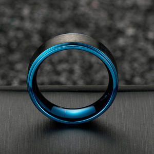 Unisex Matte Brushed Titanium Steel <b>Ring</b> Black And Blue Geometric Design Gift Jewelry - Product Image 3