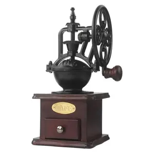 复古风格古董原木基地手动手咖啡豆研磨机铸铁咖啡研磨机