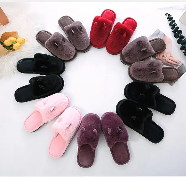 Zapatillas de felpa antideslizantes para el hogar, pantuflas de alta calidad con orejas de conejo de dibujos animados, para interior, 2020