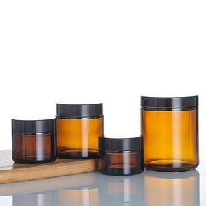 Brown Glass Cream Jars 5g-100g Empty Wide Mouth Face Cream Eye Cream <b>Aluminum</b> Screw Cap Skin Care Cosmetic Packaging - Product Image 6