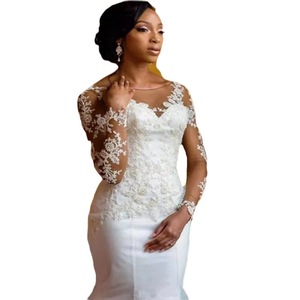 Wedding Dress Mermaid Style V-Neck <b>Lace</b> Plus Size Small Train Elegant Slimming Pure <b>White</b> Ivory <b>White</b> - Product Image 2
