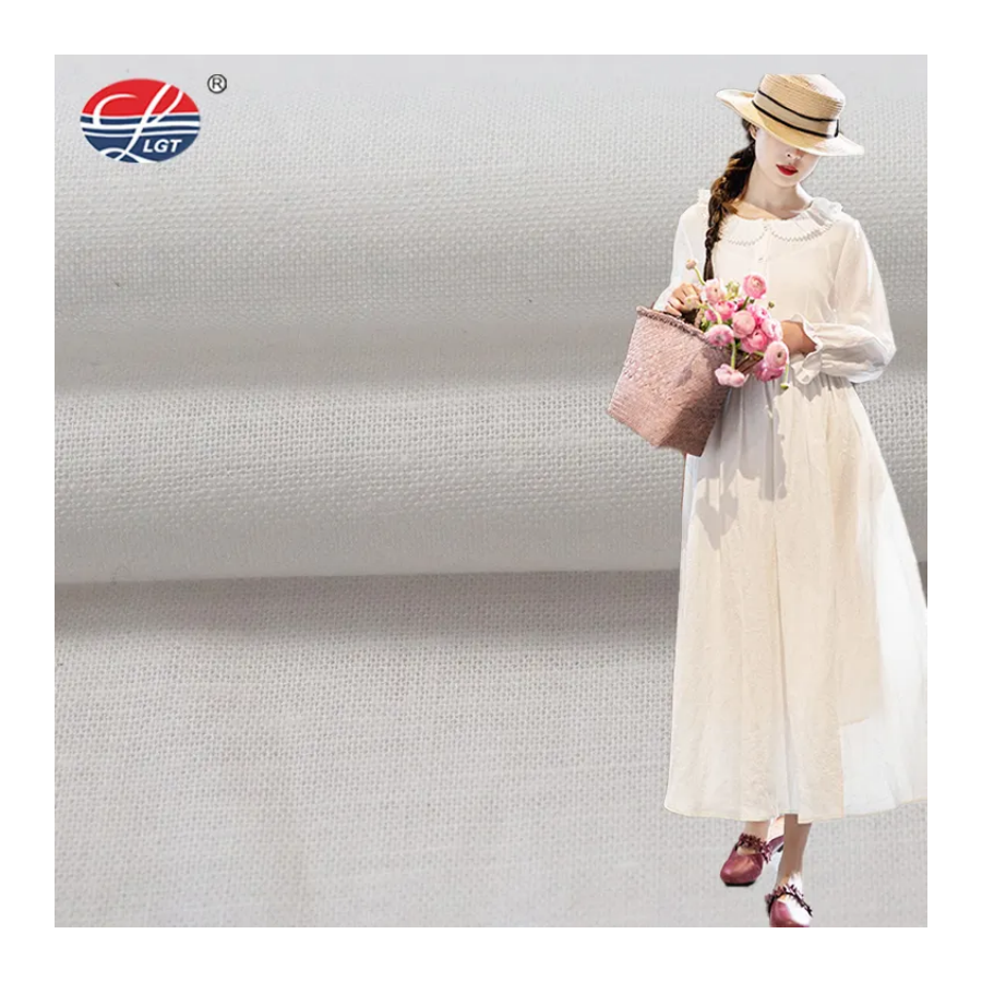 Высококачественная дышащая однотонная окрашенная Органическая белая 72% хлопчатобумажная 28% льняная ткань для платья