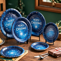 Ensemble de vaisselle de Noël à carreaux Buffalo, assiettes, gobelets et serviettes en papier jetables, motif renne, décoration pour fête de fin d'année