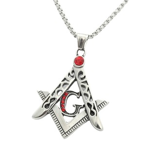 Freemason Pendant <b>Titanium</b> Steel Letter G Red Stone Men's Necklace Retro Geometric Themed Pendant Everyday Wear 280498 - Product Image 5