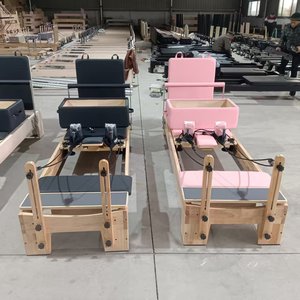 Machine de <span class=keywords><strong>Pilates</strong></span> Reformer en bois de chêne durable et réglable pour l'entraînement en studio et les exercices à domicile, avec structure pliable et rangement facile - Product Image 6