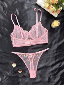 Set di biancheria intima Sexy in pizzo Sexy da donna con cravatta da notte di colore rosa