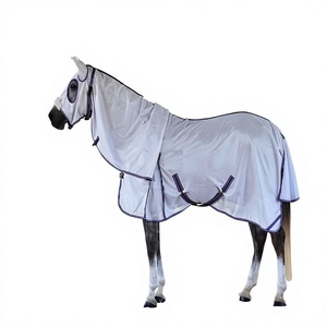 Manta Ligera de Malla para Caballo con Protección Grande para la Cola, para Verano y Exteriores, con Ribete Blanco, Rojo y Azul, Equipo Ecuestre - Product Image 2