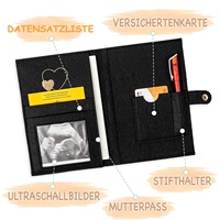 Couverture de passeport de mère en feutre noir pour femmes enceintes allemandes pour le stockage du carnet d'examen de maternité et des images échographiques