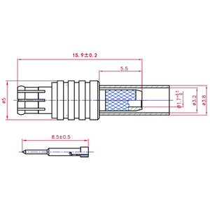 G-karve Solid Copper MCX-J-1.5 MCX-<strong>K</strong>-1.5 Straight Male Plug Female Plug Crimp RF RG316/174 <strong>Connectors</strong> - Product Image 3