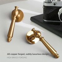 Serrure de porte de chambre à coucher de style américain en laiton et cuivre pur avec fonctionnement silencieux, poignée double porte, finition or français, option sans clé