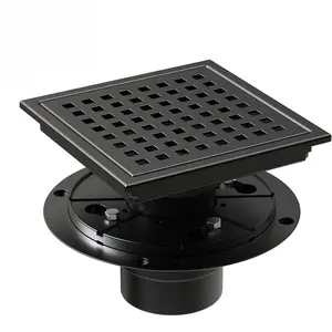 Ss304 Floor Drain 6 Inch Flange Quadrato Pattern Grate Food-grade SS304 WATERMARK CUPC Certified Matte Black Square Shower Floor Drain